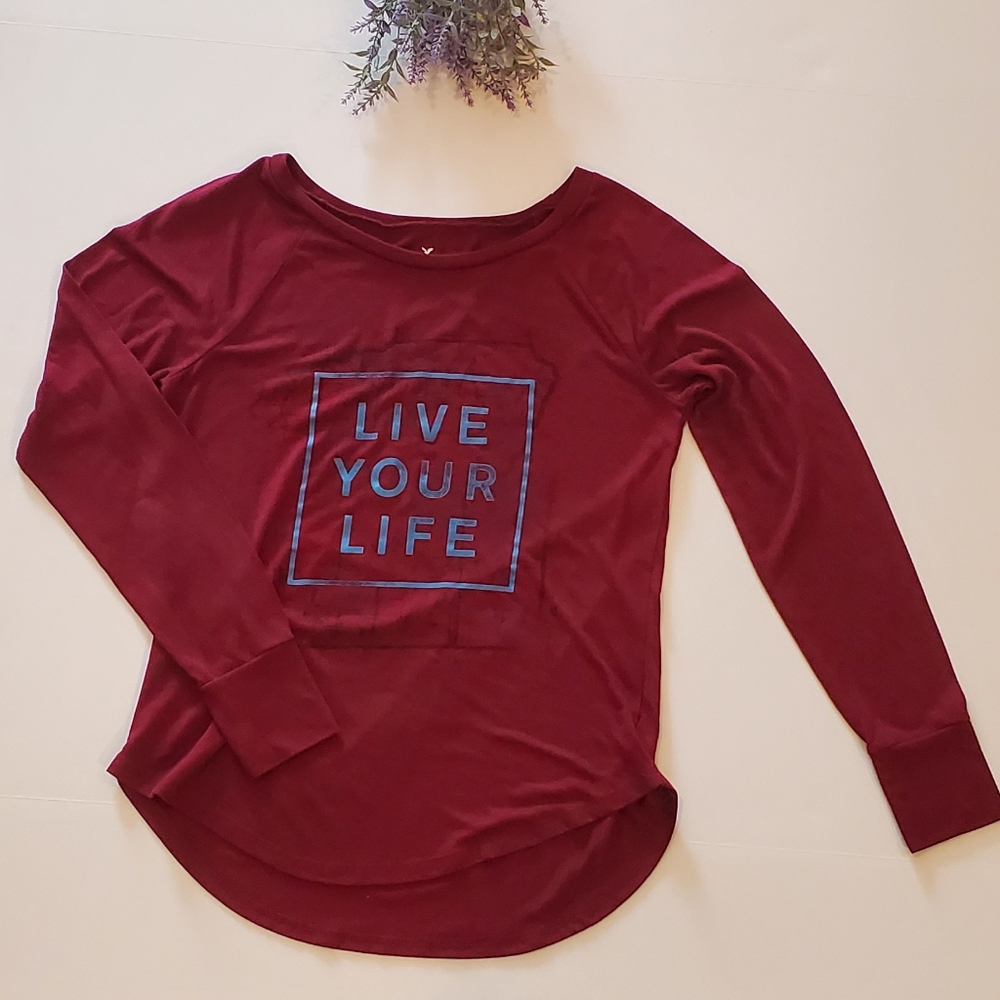 American Eagle Maroon "Live Your Life" Long Sleeve